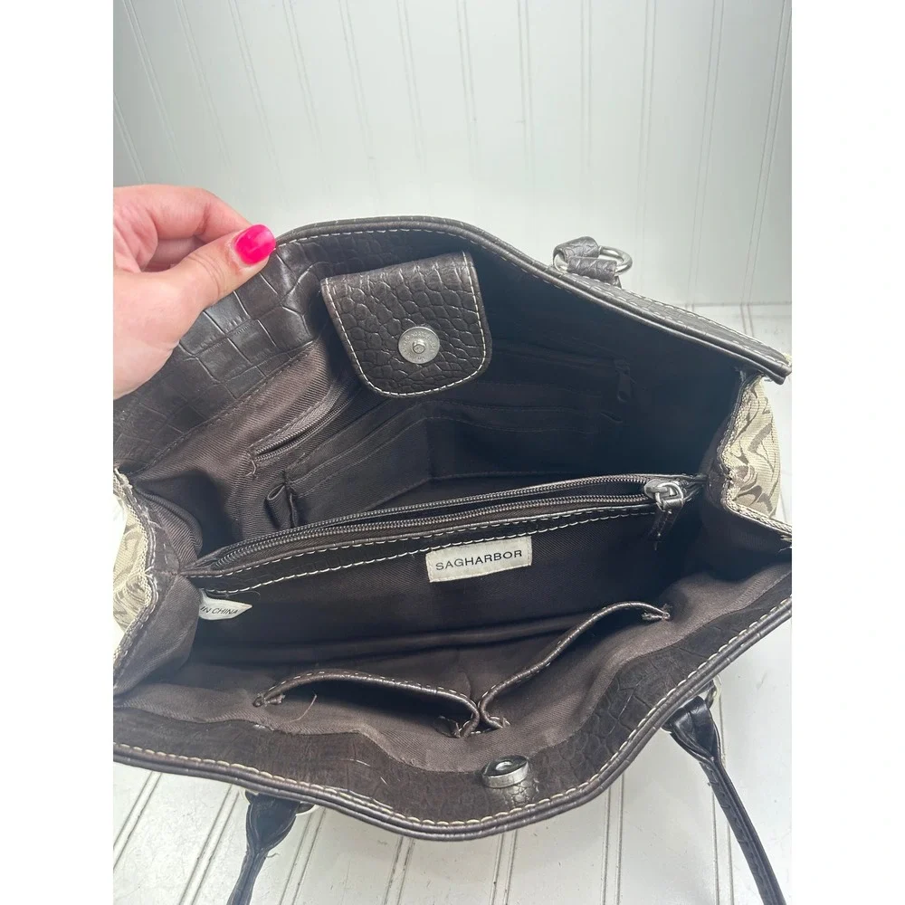 Sag Harbor Vintage Y2K Tan Black Monogram Letter Shoulder Bag